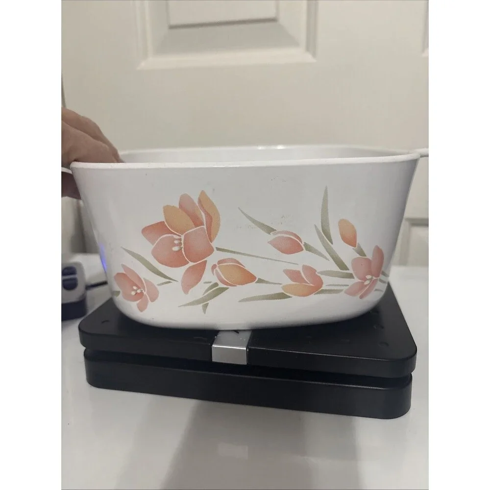 Vtg. Corning Ware Peach Floral 3 Liter A-3-B Squre Dish NO LID